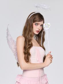 ROMWE Kawaii 3pcs Natural Feather Material White Angel Wings Set, Perfect For Festival Angel Costume, Photo Shoot, Stage Performance And Cosplay Prop Halloween,Party - White - View 1