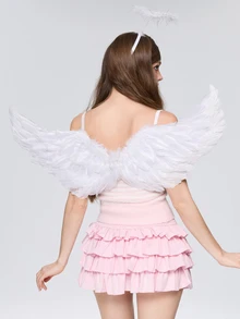 ROMWE Kawaii 3pcs Natural Feather Material White Angel Wings Set, Perfect For Festival Angel Costume, Photo Shoot, Stage Performance And Cosplay Prop Halloween,Party - White - View 2