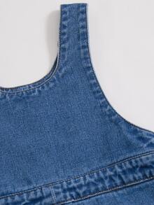 SHEIN Young Girl Bow Embroidery Denim Overalls - Blue - View 7