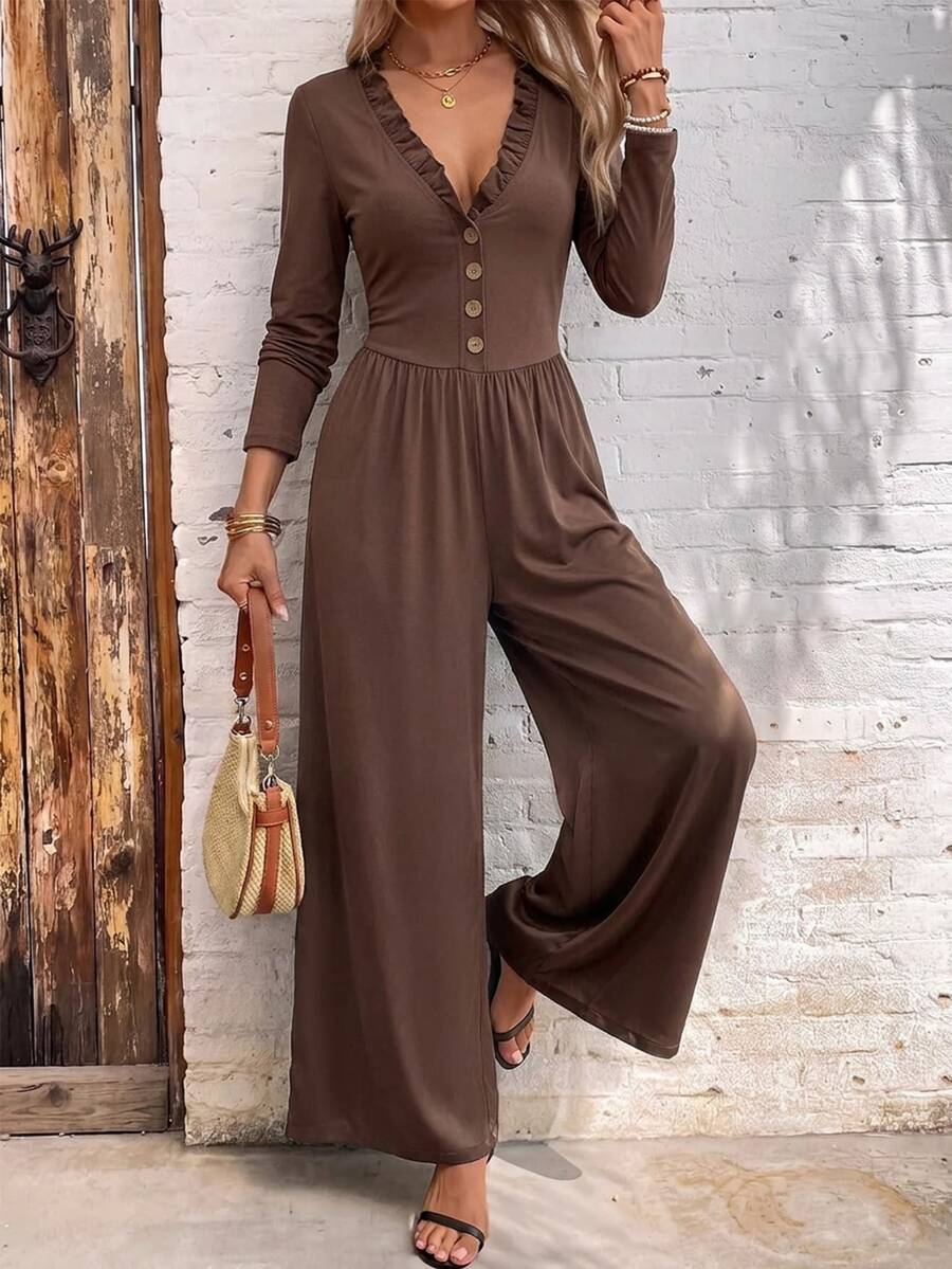SHEIN Clasi Jumpsuit Wanita Kasual untuk Perjalanan Sehari-hari, Warna Polos
