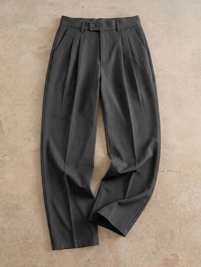 HIMLAND Calça Casual Masculina, Calça Perna Larga, Calça Plissada, Estética Old Money, Casual Elegante Vintage, Calça Social Cintura Alta, Estilo Italiano, Streetwear