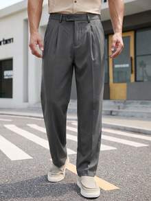 HIMLAND 男士休閒寬腿百褶長褲，老錢風復古商務休閒高腰西裝褲，義大利風街頭穿搭 - 黑色 - 查看 3