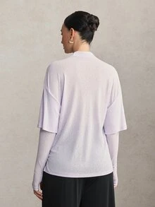 Activina Women's Modest Solid Lightweight And Breathable Color Casual Versatile Daily Travel 2 In 1 Sleeves Loose Fit And High Coverage Sports T-Shirt - Mauve Purple - View 9