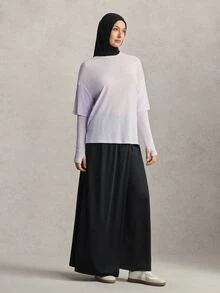 Activina Women's Modest Solid Lightweight And Breathable Color Casual Versatile Daily Travel 2 In 1 Sleeves Loose Fit And High Coverage Sports T-Shirt - Mauve Purple - View 5