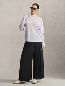 Activina Women's Modest Solid Lightweight And Breathable Color Casual Versatile Daily Travel 2 In 1 Sleeves Loose Fit And High Coverage Sports T-Shirt - Mauve Purple - View 6