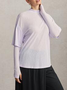 Activina Women's Modest Solid Lightweight And Breathable Color Casual Versatile Daily Travel 2 In 1 Sleeves Loose Fit And High Coverage Sports T-Shirt - Mauve Purple - View 7