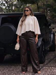 Anewsta Women's Black Leather Pants, Autumn/Winter, Maillard Style, Fashionable Vintage Commute Versatile Washed Distressed Long Pants - Black - View 4