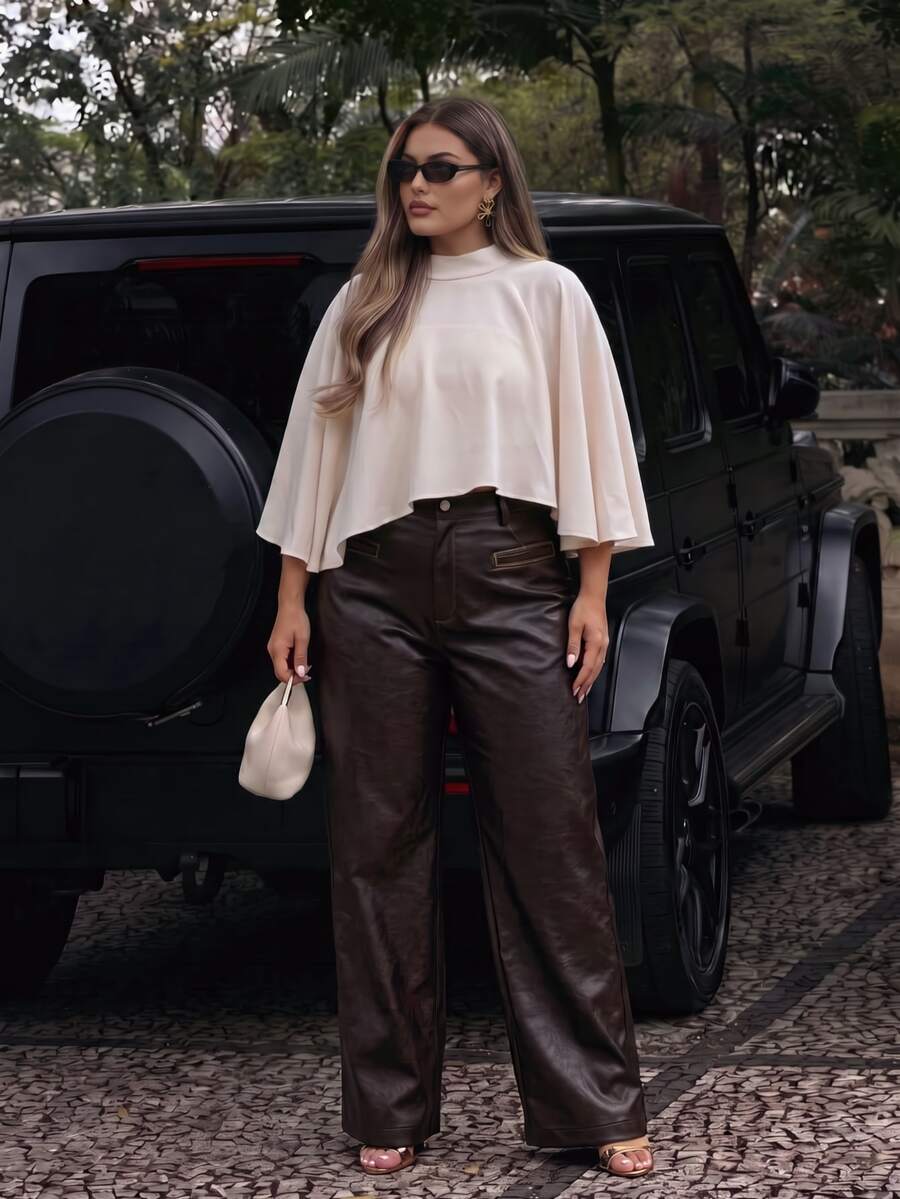 Anewsta Women's Black Leather Pants, Autumn/Winter, Maillard Style, Fashionable Vintage Commute Versatile Washed Distressed Long Pants - Black - View 1
