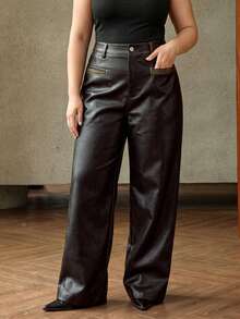 Anewsta Women's Black Leather Pants, Autumn/Winter, Maillard Style, Fashionable Vintage Commute Versatile Washed Distressed Long Pants - Black - View 6