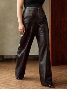 Anewsta Women's Black Leather Pants, Autumn/Winter, Maillard Style, Fashionable Vintage Commute Versatile Washed Distressed Long Pants - Black - View 5