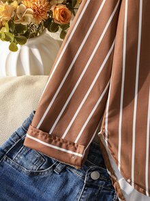 SHEIN 女童時尚休閒寬鬆慵懶中長版襯衫 - 棕色 - 查看 4