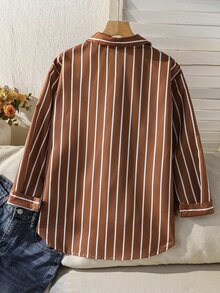 SHEIN 女童時尚休閒寬鬆慵懶中長版襯衫 - 棕色 - 查看 2