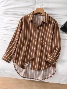 SHEIN 女童時尚休閒寬鬆慵懶中長版襯衫 - 棕色 - 查看 6
