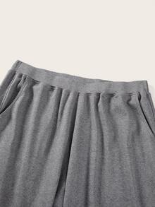 SHEIN Rhythm Era Plus Solid Elastic Waist Sports Pants - Dark Grey - View 6