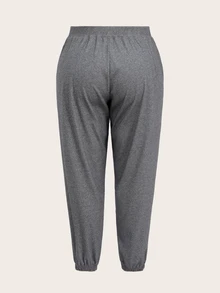 SHEIN Rhythm Era Plus Solid Elastic Waist Sports Pants - Dark Grey - View 3