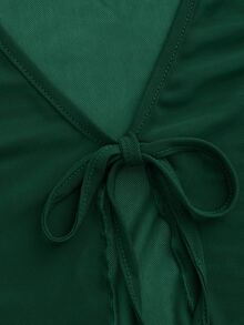 SHEIN ICON 女士绿色网纱前系带喇叭袖上衣 - 墨綠色 - 查看 4
