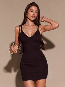 SHEIN BAE Solid Cami Bodycon Dress - Brown - View 7