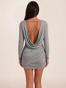 SHEIN BAE Robe moulante drapée dos nu froncée - Gris - Voir 7
