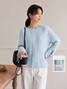 Yumoku Women's Solid Color Casual Versatile Daily Wear Long Sleeve Sweater - Blue - View 1