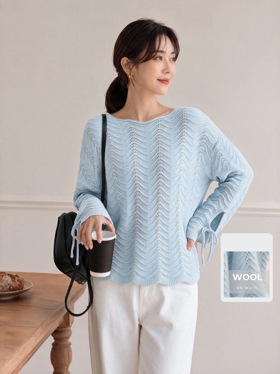Yumoku Women's Solid Color Casual Versatile Daily Wear Long Sleeve Sweater - Blue - View 1