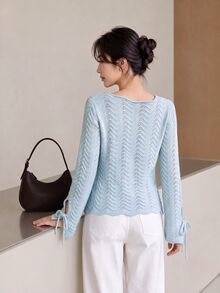 Yumoku Women's Solid Color Casual Versatile Daily Wear Long Sleeve Sweater - Blue - View 4
