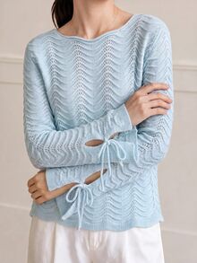 Yumoku Women's Solid Color Casual Versatile Daily Wear Long Sleeve Sweater - Blue - View 6