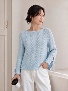 Yumoku Women's Solid Color Casual Versatile Daily Wear Long Sleeve Sweater - Blue - View 3