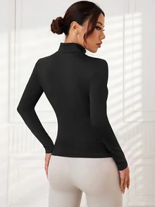 Easithlete Women's Colorblock Long Sleeve Zip-Up Half-Placket Sports Jacket - Black - View 2