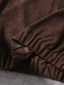 SHEIN 青少年休閒街頭風純色燈芯絨寬鬆夾克，秋季返校穿搭 - 棕色 - 查看 6