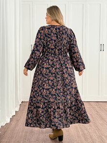 SHEIN CURVE+ 女款大尺碼 22W 復古 A 字中長洋裝，秋冬季 - 彩色 - 查看 2