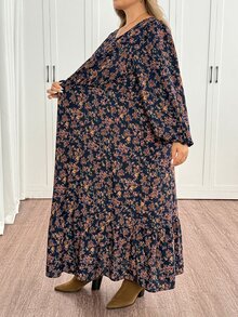SHEIN CURVE+ 女款大尺碼 22W 復古 A 字中長洋裝，秋冬季 - 彩色 - 查看 8
