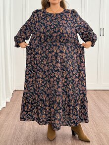 SHEIN CURVE+ 女款大尺碼 22W 復古 A 字中長洋裝，秋冬季 - 彩色 - 查看 6