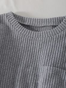 Teen Boys Cozy Ribbed Pajama Set Long Sleeve Pocket Crewneck Pjs Grey Soft Loungewear Winter Fall Sleepwear For Home Pajama Party - Grey - View 5