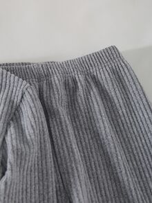 Teen Boys Cozy Ribbed Pajama Set Long Sleeve Pocket Crewneck Pjs Grey Soft Loungewear Winter Fall Sleepwear For Home Pajama Party - Grey - View 4