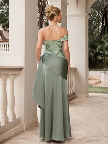 Poshira Women's Sequin Embroidered Pleated Formal Evening Gown Dress (Heavy Workmanship Style) - Green - View 3