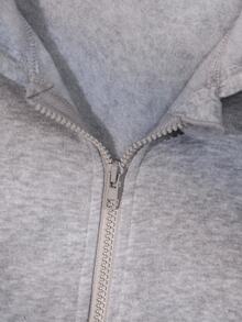 SHEIN Tween Girls' Grey Jacket, Long Sleeve, Fleece, Cute Autumn Back-To-School Solid Fashion Cool Girl Bow Sweatshirt - Grey - View 6