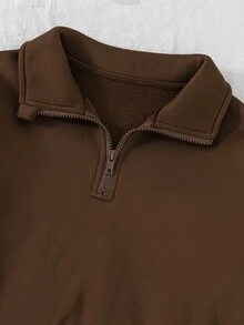 SHEIN Elladie kids 少女長袖 1/4 拉鍊條紋 Polo 領抓絨套頭衛衣，美式學院風寬鬆版型馬匹圖案秋冬上衣 - 彩色 - 查看 9