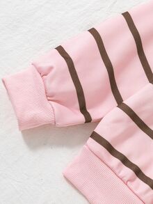SHEIN Elladie kids 少女長袖 1/4 拉鍊條紋 Polo 領抓絨套頭衛衣，美式學院風寬鬆版型馬匹圖案秋冬上衣 - 彩色 - 查看 7