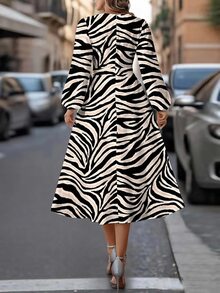 Editum Women's Long Dress, Zebra Print Pattern, Suitable For Commuting, Outings, And Gatherings, Autumn/Winter - Multicolor - View 2