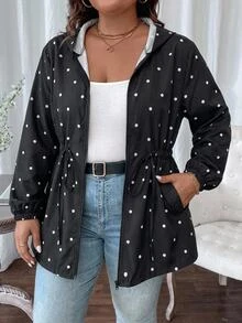 SHEIN LUNE 大尺碼女款波點休閒百搭日常連帽外套 - 黑色 - 查看 2