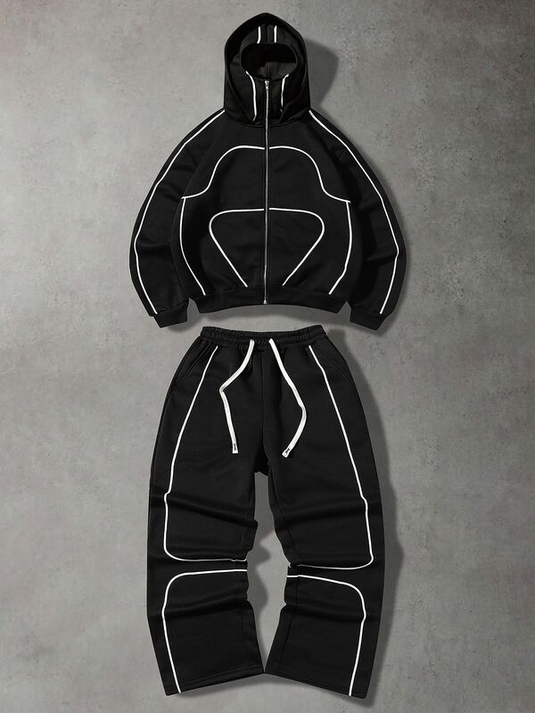 PAVTROS Men's Contrast Trim Hooded Sweatshirt & Sweatpants Set