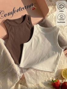 Comfortcana 女款夏季休閒百搭純色短版背心 - 彩色 - 查看 3