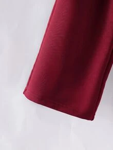 SHEIN Girls' Casual Claret  Asymmetrical Shoulder Bow Embroidery Loose Set, Korean Style, Suitable For Daily Wear, Outings And Gatherings, Autumn/Winter - Burgundy - View 6