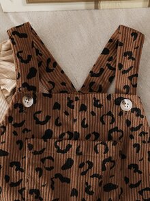 SHEIN طقم ملابس علوية بأكمام طويلة وياقة دائرية مع جمبسوت بطبعة الفهد للبنات الرضع للخروجات الكاجوال في فصل الخريف - بني - مشاهدة 7