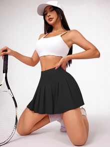 CourtClass CourtClass Women Solid Color Short Pleated Skort For Sportstennis Skirt - Black - View 6