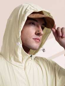 Caldwick Men's Solid Color Lightweight Jacket, Outdoor Sports Sunscreen Long Sleeve Running Fitness Windbreaker - Peach - View 9