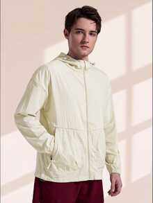 Caldwick Men's Solid Color Lightweight Jacket, Outdoor Sports Sunscreen Long Sleeve Running Fitness Windbreaker - Peach - View 6