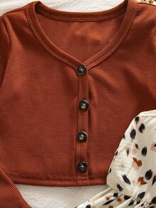 Emery Rose Kids Emery Rose Kids 女童小女孩針織純色開襟外套與豹紋花卉細肩帶洋裝 2 件套 - 彩色 - 查看 8