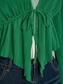 SHEIN ICON Women's Plus Size Textured Front Tie Top, Vacation Fashion - Dark Green - View 8