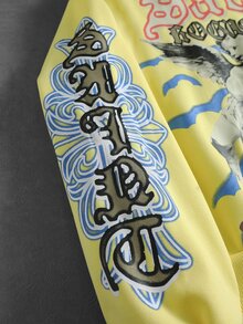 ROMWE MEN Men Letter & Angel Print Drop Shoulder Oversize Hoodie - Yellow - View 7